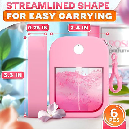 6Pcs Perfume Travel Refillable Card Spray Bottle 1.28oz - 3.5"x2.2" Travel Perfume Bottle Refillable with Colorful Silicone Case & Keychain, Leakproof, TSA-Compliant Pocket Cruise Essentials Atomizer