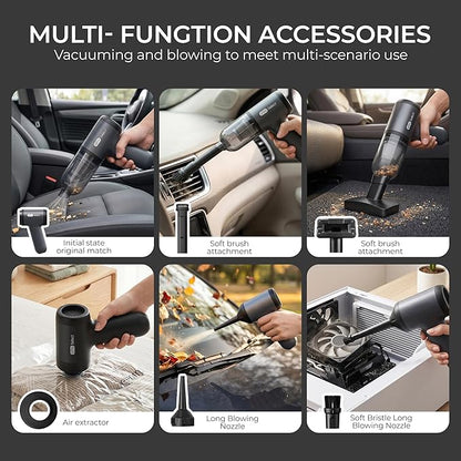 Handheld Vacuum Cordless, 12000Pa 75W Mini Vacuum with Blower Function, 24 Mins Runtime, 0.14L Dust Bin, Compact Design with Multi-Accessories for Stairs, Car and Home