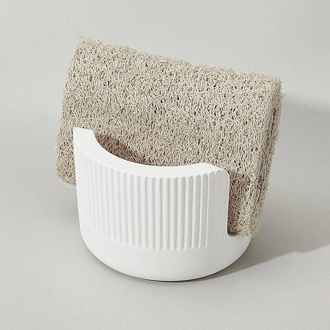 Diatomite Sponge Holder for Kitchen Sink Counter- Quick Drying, Fast Water Absorbent Stone Tray, 1 Slot Dish Sponge Rack, Kitchen Organizer, White