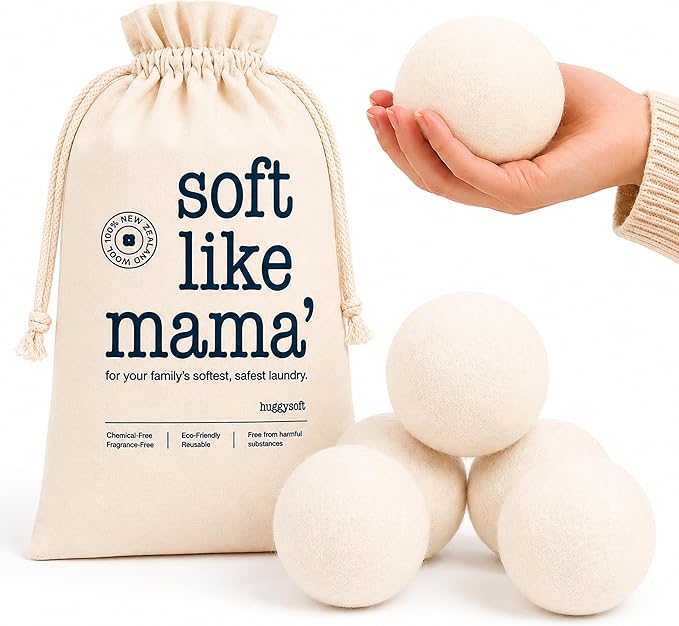 Wool Dryer Balls - 6 Pack - 100% New Zealand Wool Natural Fabric Softener – Reusable, Chemical Free, Reduces Drying Time