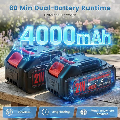 Cordless Portable Washer, 1000PSI Portable 4000mAh Cleaner with 6-in-1 Nozzle & 2 Batteries and Shut-Off Valve Garden Hose Adapter for Watering, Cleaning, Car, Floor Wall Fence Cleaning