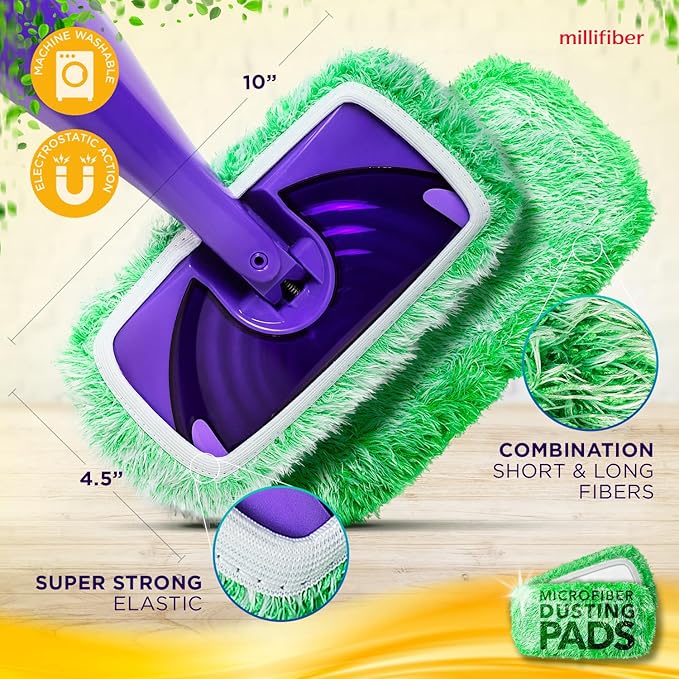 Millifiber Floor Duster Refill Compatible with Swiffer WetJet (2 Pack) - Microfiber Mop Pads for Dusting Cloths - Reusable Replacements Mop Pads