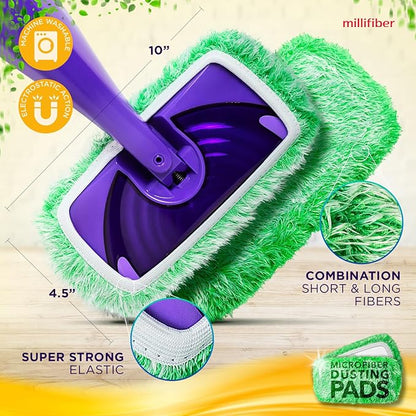Millifiber Floor Duster Refill Compatible with Swiffer WetJet (2 Pack) - Microfiber Mop Pads for Dusting Cloths - Reusable Replacements Mop Pads