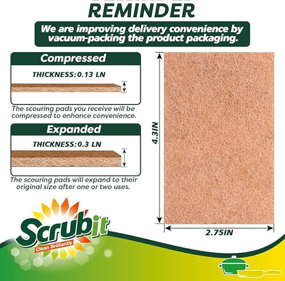 SCRUBIT 50 Pack Natural Scouring Pads - Heavy Duty Scrubbing Pads for Dishes - Non-Scratch - Reusable - Natural, Eco-Friendly, Biodegradable Sisal Brown Sponges for Dishes, Compostable