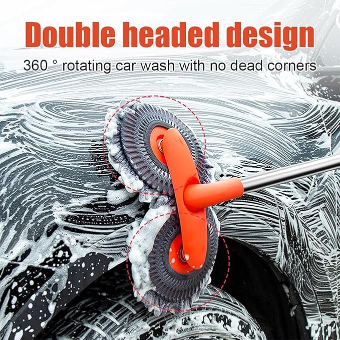 Double Head Car Wash Mop with Long Handle 360°Rotating Car Wash Brush Chenille Microfiber Cleaning Kit Not Hurt Paint Scratch Free(Single Set Mop)