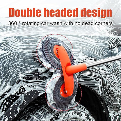 Double Head Car Wash Mop with Long Handle 360°Rotating Car Wash Brush Chenille Microfiber Cleaning Kit Not Hurt Paint Scratch Free(Single Set Mop)