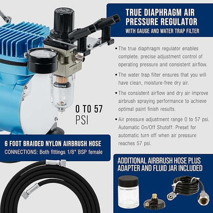 Master Airbrush Cool Runner II Airbrush Kit with Dual Fan Air Compressor, 3 Airbrushes, Cleaning Brushes, Holder, Color Mixing Wheel & How-To Air Brush Manual, Gravity & Siphon Feed