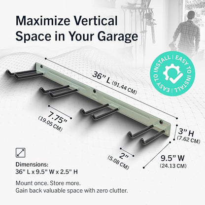 StoreYourBoard 36" Garage Tool Organizer Wall Mount | Garden Tool Organizer System | Heavy Duty Garden Tool Storage Rack for Yard Tools Rakes Shovels 250lbs Garage Organization | 4 PVC Coated Hooks