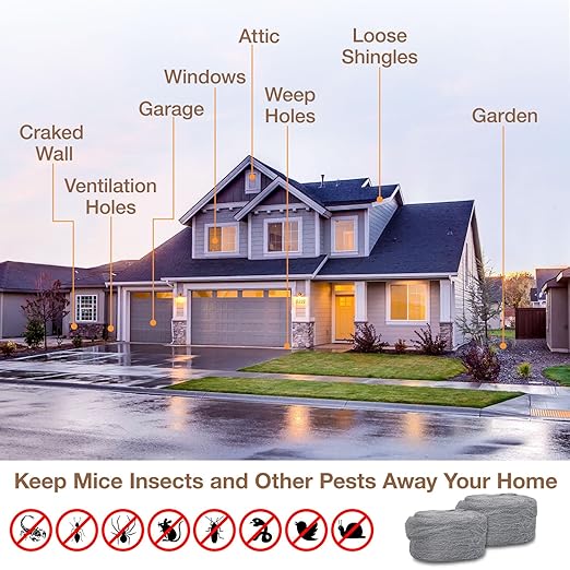 Steel Wool Mice Control - 3 Pcs 2.36"×9.84Ft Steel Wool for Wall Hole/Gap Filler - Best Thing to Get Rid of Mice - Keep Animals Away from Cracks,Siding,Pipeline,Vents in Garden/House/Garage/Kitchen