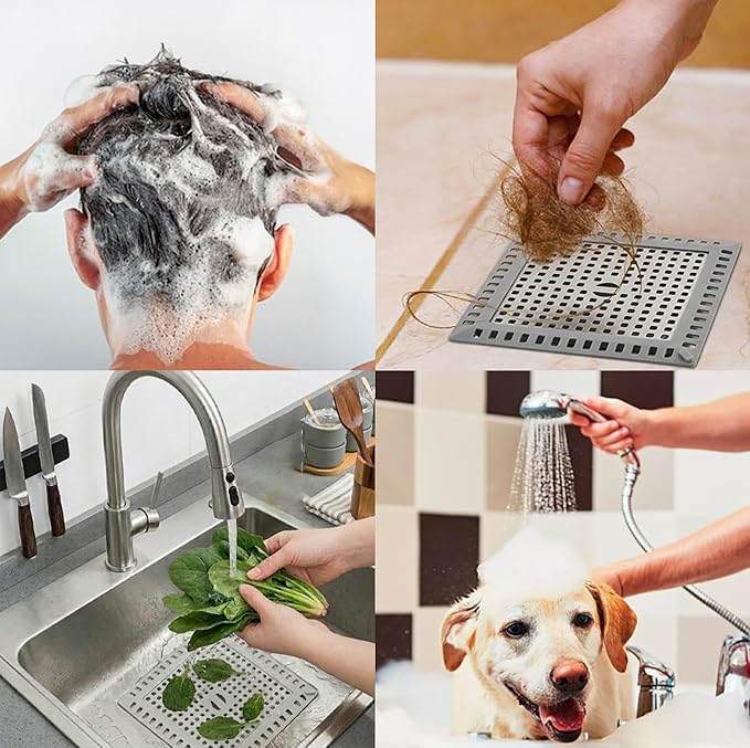 2 Pack Square Shower Drain Hair Catcher Stainless Steel | Anti-Clog Hair Stopper for Bathroom, Bathtub & Kitchen | Non-Slip, Easy Clean, Universal Fit
