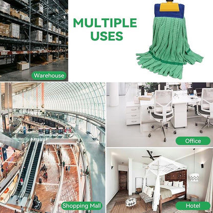 Heavy Duty Commercial Mop Head Replacement for Rubbermaid: 3 Packs 14oz Microfiber Tube Lint Free Industrial Heavy Duty Mop Head for Floor Cleaning - Super Absorbent & Bleach-Safe (Green)