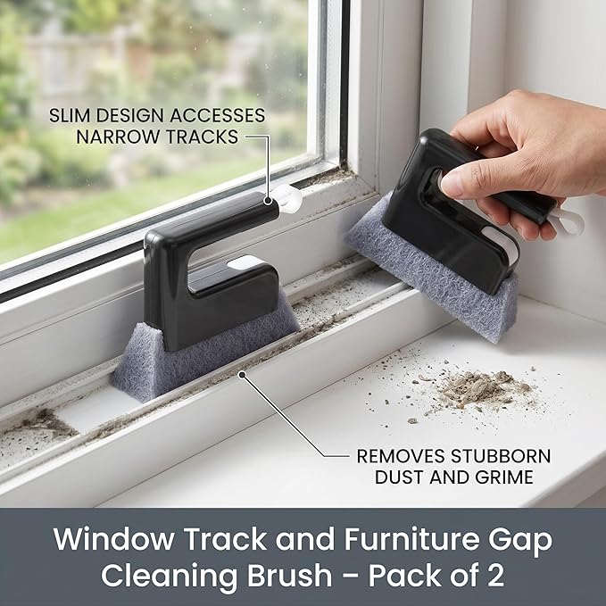 2 Pack Window Track Cleaner Tool, Window Sill Cleaner Reach Brush for Narrow Gaps, Wet & Dry Use, Removable Head Track Tool Sill