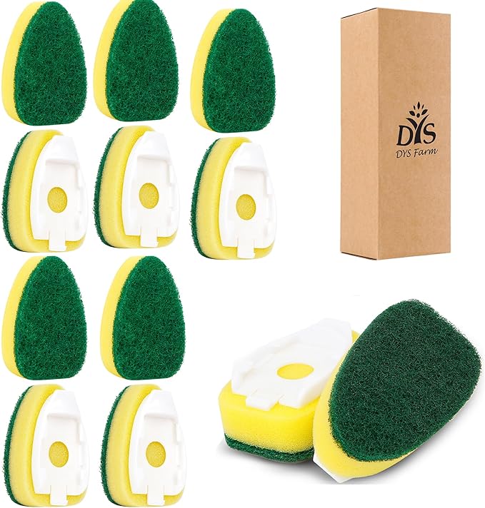 Dishwand Sponge Refills (12-Pack) – Heavy Duty Non-Scratch Replacement Heads for Dishwand Handle | Soap Dispensing Scrubber Pads | Kitchen Cleaning Supplies (Green)