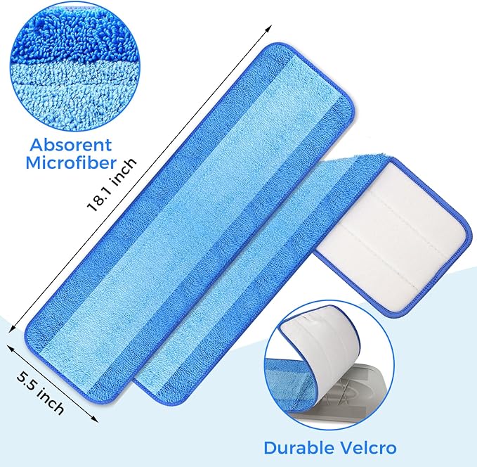 wlich 12-Pack Microfiber Cleaning Pads, 18-Inch Microfiber Mop Pads Compatible with Bona Mop, Washable and Reusable Mop Pad Refills for Hardwood Tile Laminate Floors
