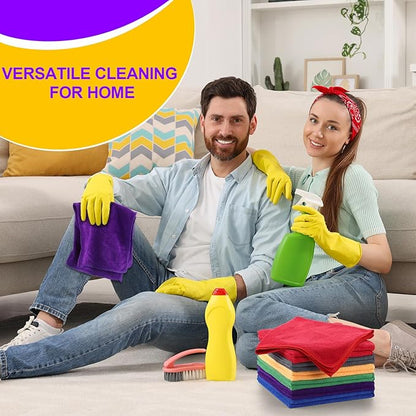 Nuenen 60 Pcs Microfiber Cleaning Cloths for Cars 16 x 16 Inch Ultra Absorbent Car Towels Drying Reusable Cleaning Supplies House Kitchen Window Microfiber Towel (6 Color)