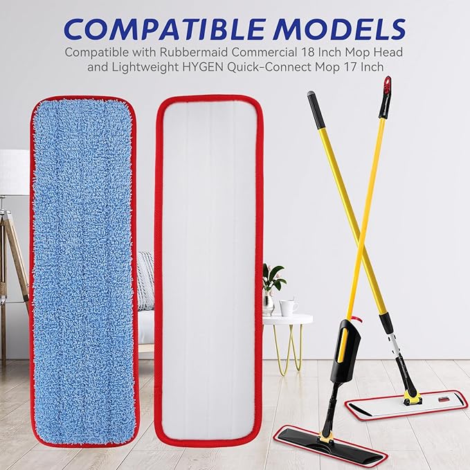 Replacement Mop Pads for Rubbermaid Commercial 18.5 Inch Mop Head - 12 Pack Reusable Wet & Dry Cleaning Mop Head Replacement Refills Fit for Any Microfiber Flat Mop System 18" and 17"