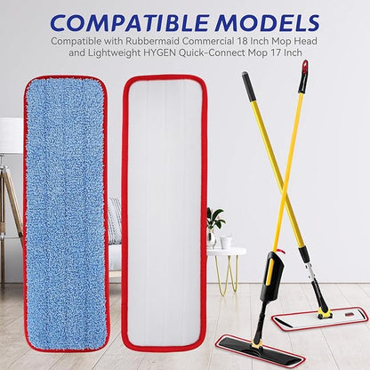 Replacement Mop Pads for Rubbermaid Commercial 18.5 Inch Mop Head - 12 Pack Reusable Wet & Dry Cleaning Mop Head Replacement Refills Fit for Any Microfiber Flat Mop System 18" and 17"