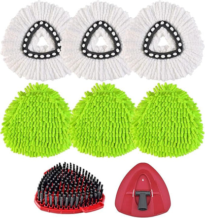 6PCS Mop Heads Replacements for OCedar, 1PCS Scrub Brush and 1PCS Spin Mop Base Compatible with Ocedar EasyWring 1 Tank System, Dry and Wet for Cleaning All Hard-surfaced Floors