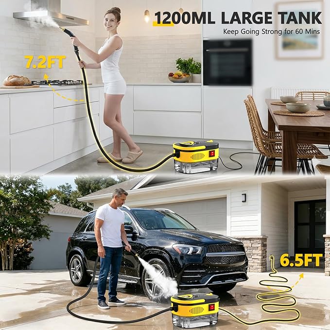 Steam Cleaner, Portable Steamer for Cleaning with 15pcs Accessories, 15s Heat-Up, 6-Level Adjustable, Handheld Steam Cleaner for Home for Tile, Grease, Dirt, Corners, Exterior Car Wash,