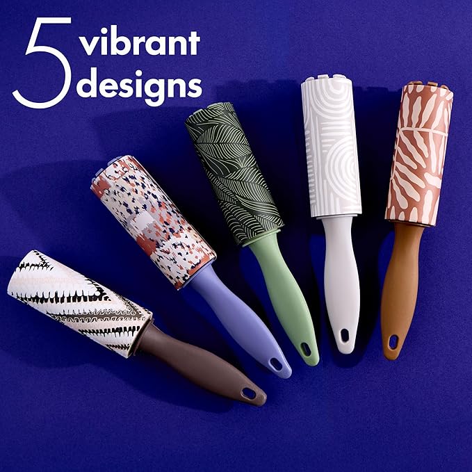 5pc Boho Mini Lint Roller Value Pack – Colorful Compact Rollers for Travel | Pet Hair & Lint Remover for Clothing & Household Use | Portable On-the-Go Lint Removers