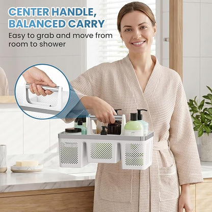 BYUNER 2Pack Plastic Shower Caddy: Portable Shower & Bathroom Caddy Tote with Handle, 4 Divided Compartments, Hard Plastic Shower Basket with All-Side Drainage for College Dorm Room Essentials