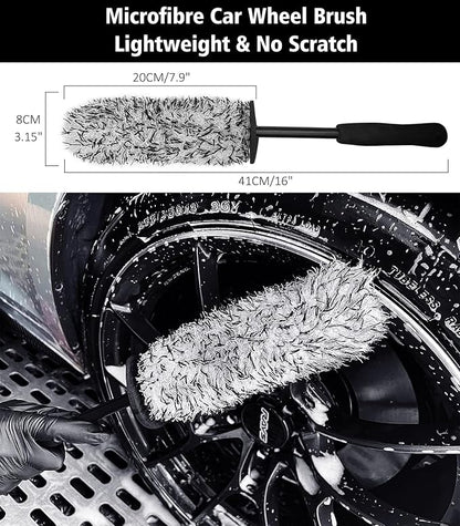 YeewayVeh 2PCS Car Wheel Brush, Long Handle Microfiber Rim Cleaner Brush and Bendable Wool Fiber Wheel Cleaning Brushes for Truck SUV Tire Rim Car Wheel Cleaning Kit, Red&Black