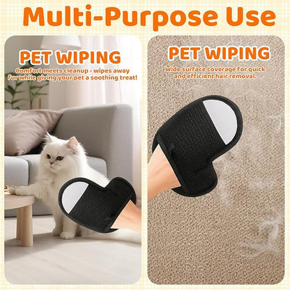 Pet Hair Removal Glove, 3 Pack Electrostatic Pet Hair Remover Gloves for Cats and Dogs, Reusable Grooming Tool (Grey Black)