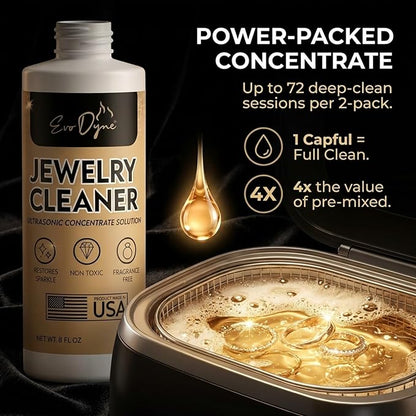 Ultrasonic Jewelry Cleaner Solution (16oz) Concentrated Jewelry Cleaner for Diamonds, Gold, Silver & More | Compatible with Ultrasonic Machine (s) - Made in USA