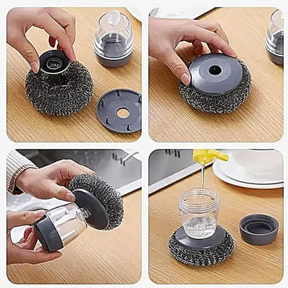 Comfort Grip Soap Dispensing Kitchen Scrub, Kitchen Scrub Brush with Built-in Soap Dispenser Without Soap, Replaceable Nylon Bristles, Non-Slip Handle for Cleaning Dishes (1pcs)