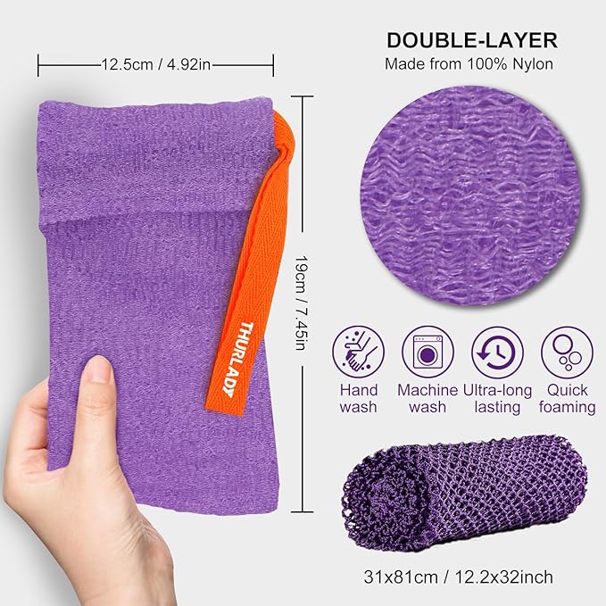 2 Pack Soap Saver Bags for Soap Bars, Exfoliating Bar Soap Scrubber Pouch for Shower, Exfoliating Body Scrubber, Come with 1 African Net Sponge for Full-Body Gentle Cleansing, Purple & Pink