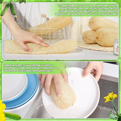 11.8 inches Natural Loofah Sponges Pack of 6, for Kitchen Dishes Body Scrubber