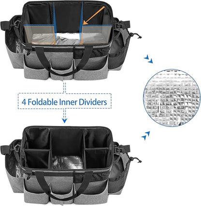 LoDrid Wearable Cleaning Caddy Bag with 4 Foldable Dividers, Cleaning Supply Organizer with Shoulder Strap and Side Handles for Cleaners & Housekeepers, Grey