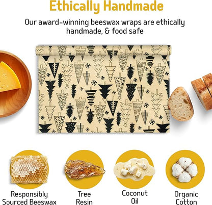 SUPERBEE Reusable Beeswax Wraps for Food – XL Beeswax Wrap Roll (35x13"), Bees Wrap Paper for Wrapping Cheese, Veggies, Sandwiches & Bowl Covers, Festive Holiday Print, Sustainable Gift Idea