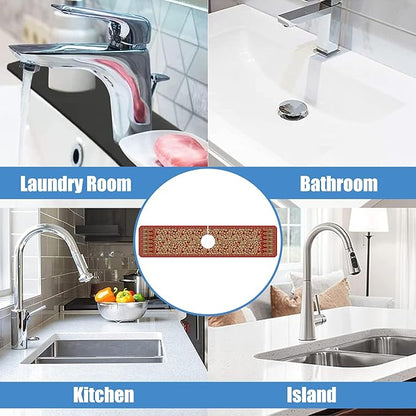 Sink Splash Guard Faucet Mat Red Retro Boho Flowers Absorbent Fast Drying Mat Sink Gadgets Splash Guard Behind Faucet Drip Catcher for Kitchen Bathroom 23.5"X5.5"