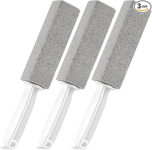 3 Pack Pumice Stone for Toilet Bowl Cleaning with Handle, Scouring Stick Remove Toilet Bowl Hard Water Rings, Calcium Buildup and Rust for Cleaning Toilet, Bathroom, Kitchen Sink, Grill (Gray)