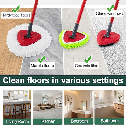 Mop Head Replacement for O Cedar, Spin Mop Replacement Head for Ocedar Easywring 1 Tank System, Mop Heads Includeds 3 Mop Replacement Heads, 2 Spin Scrub Brush, 1 Base & 1 Chenille Pad
