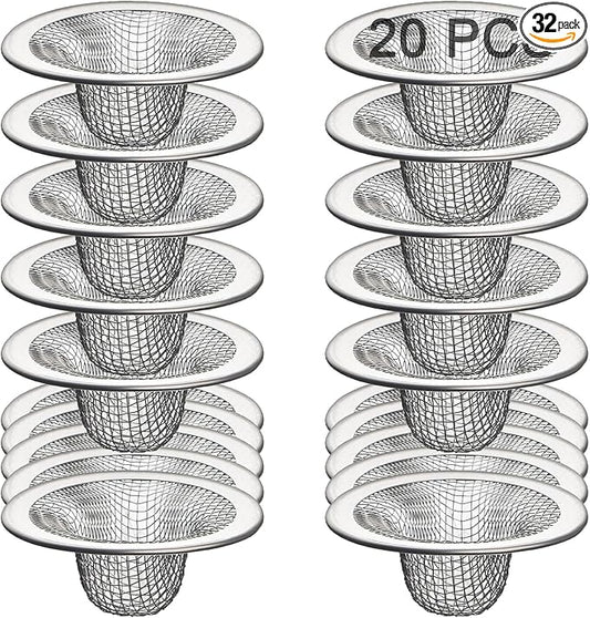20Pcs Bathroom Sink Drain Strainer Screen Mesh, 2.75'' Stainless Steel Slop Basket Filter Trap Sink Drain Mesh Basket Hair Catcher Filter Cover for Lavatory RV Shower Floor Utility Drain