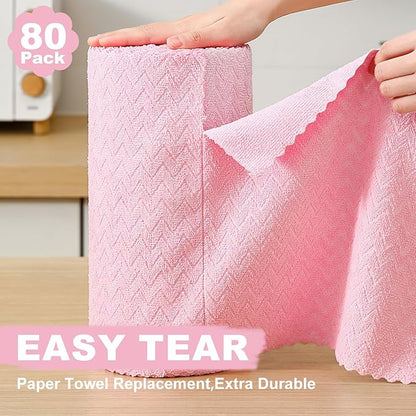 80 Pack Microfiber Cleaning Cloth Roll Reusable Paper Towels 12"x12" Tear Away Cloth,Absorbent Dish Rags for House Kitchen,Wash Cloths,Lint Free Rags for Window Cars Cleaning Supplies