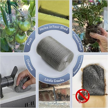 16" X 50 ft 304 Stainless Steel Mesh, Wire Mesh for Plants, Hole Fill Fabric Gap Blocker, Double Layer Metal Mesh Roll, Flexible Stretchy for Garden House and DIY (G-16" X 50 ft)