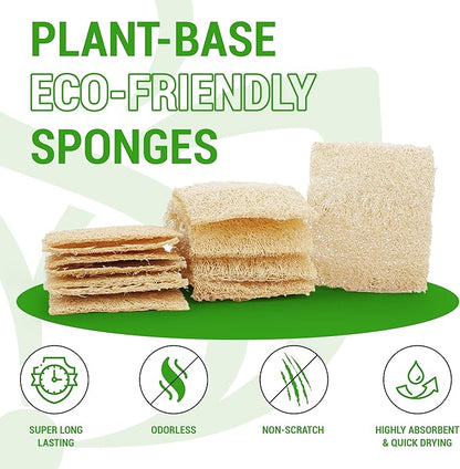 Natural Loofah Dual-Sided Scouring Pads, Plant-Based Non-Scratch Scrubbers for Kitchen Cleaning, Dishwashing, Household Use, 12 Count