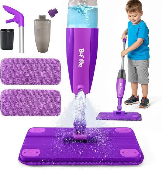 Kids Spray Mop, Toddlers Cleaning Playsets with Real Water Sprayer, Kids Mop Toys, Montessori Cleaning Set, Christmas Birthday Gifts for Boys and Girls Age 3 4 5 6, Purple