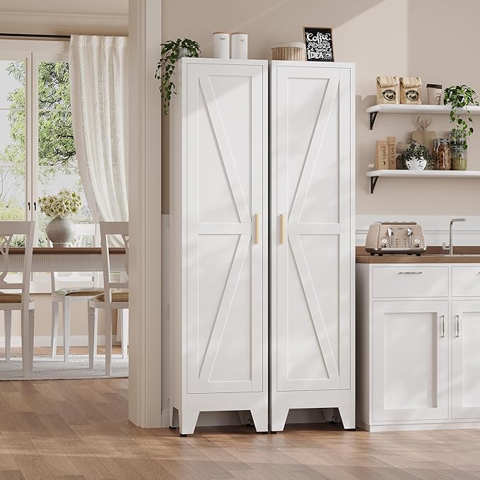 67" H Broom Closet Storage Cabinet,Metal Cleaning Cabinet,Narrow Storage Cabinets with 4 Adjustable Shelves,Slim Tall Floor Cabinet