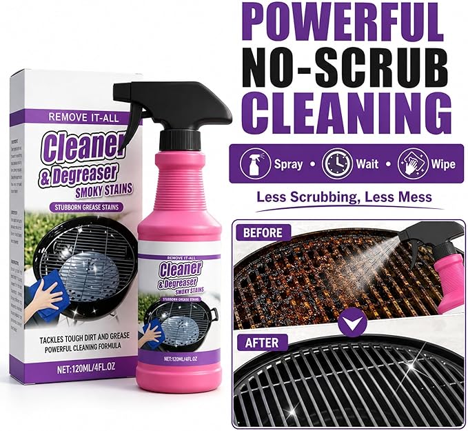 Fast-Acting Grill Cleaner Spray, Heavy Duty BBQ Degreaser for Burnt Food & Stubborn Grease, Powerful No-Scrub Oven & Kitchen Cleaner for Grills, Stovetops & Pans (2)