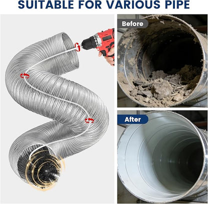 HOKLNUSE Dryer Vent Cleaner Kit Ducts Cleaning Kit for Dryer Air Duct HVAC Vent Fireplace Chimney Pellet Stove Gutter Downspout Dryer Vent Lint Removers with 1.5"&4" Brush Heads (35Feet)