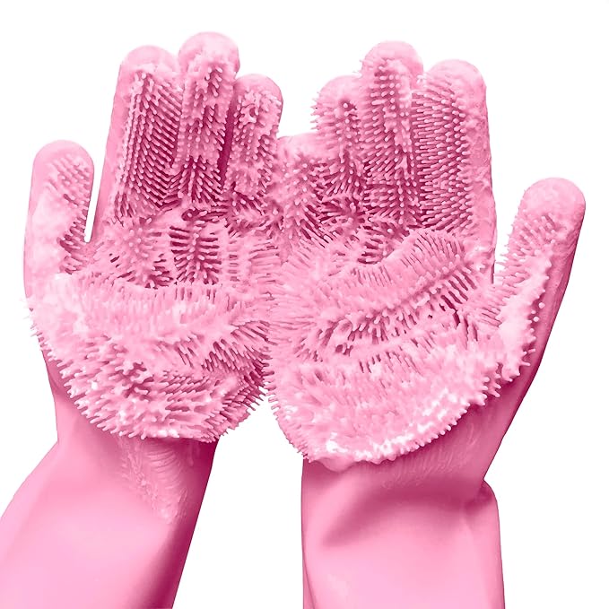ALPENKOK Silicone Dishwashing Gloves with Scrubber – Non-Slip Silicone Gloves wor Washing Dishes | Household Use