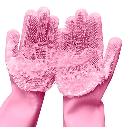 ALPENKOK Silicone Dishwashing Gloves with Scrubber – Non-Slip Silicone Gloves wor Washing Dishes | Household Use