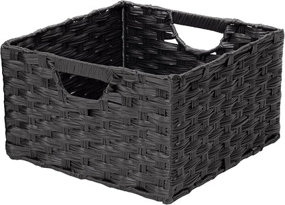Seville Classics Premium Handwoven Portable Laundry Bin Basket with Carrying Handles, Household Storage for Clothes, Linens, Sheets, Black, Rectangular (2-Pack)