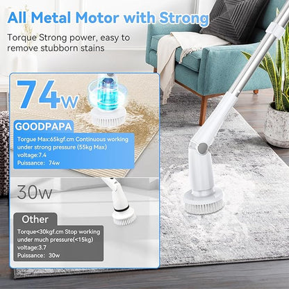 Electric Spin Scrubber, Cordless Cleaning Brush with 8 Replaceable Cleaner Brush, Power Shower Scrubber with Long Handle, Electric Scrubber for Cleaning Floor Bathroom Bathtub Tile