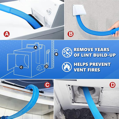 Sealegend 2 Pieces Upgraded Dryer Vent Cleaner Kit - Universal Vacuum Hose Attachment & Dryer Lint Brush, Compatible with Most Vacuum Cleaner, Quickly Lint Remover, Blue