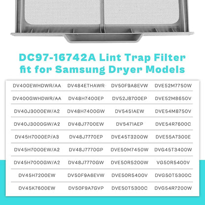 Upgraded DC97-16742A Lint Trap Filter fit for Samsung Dryer with Stainless Steel Screen DC61-03048A DC61-02610A DV45H7000EW DV40J3000GW DV48H7400EW with Dryer Lint Brush Vent Cleaner by prime&swift